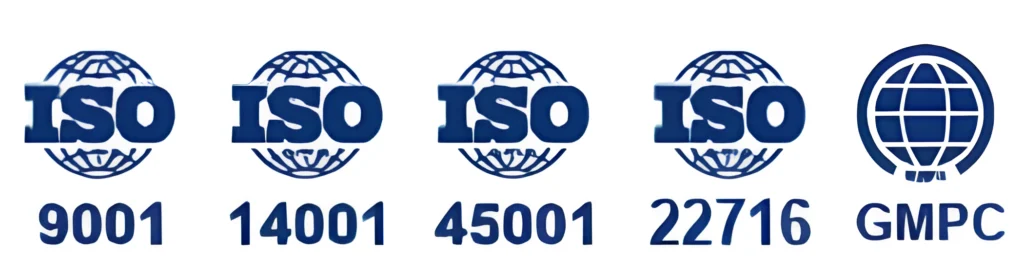 Certyfikaty ISO 9001, 14001, 45001, 22716 oraz GMPC – gwarancja najwyższych standardów produkcji kosmetyków hotelowych Rimerio Fresh & Natural